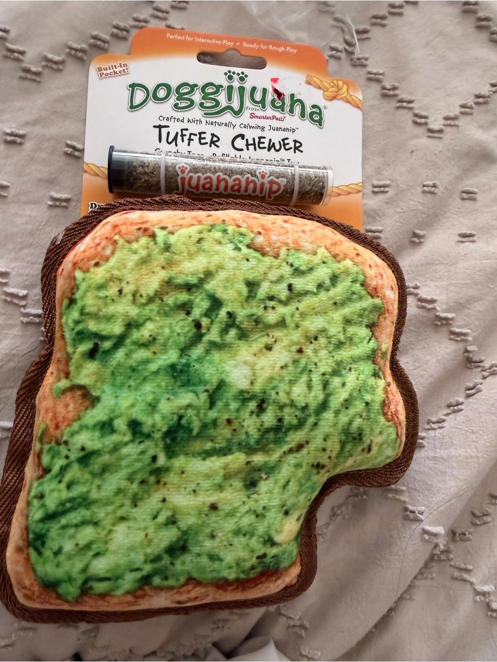Doggijuana Tuffer Chewer Avocado Toast Plush Dog Toy - Green